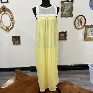 Vintage Lemon Chiffon Lace Nightgown – Size Large